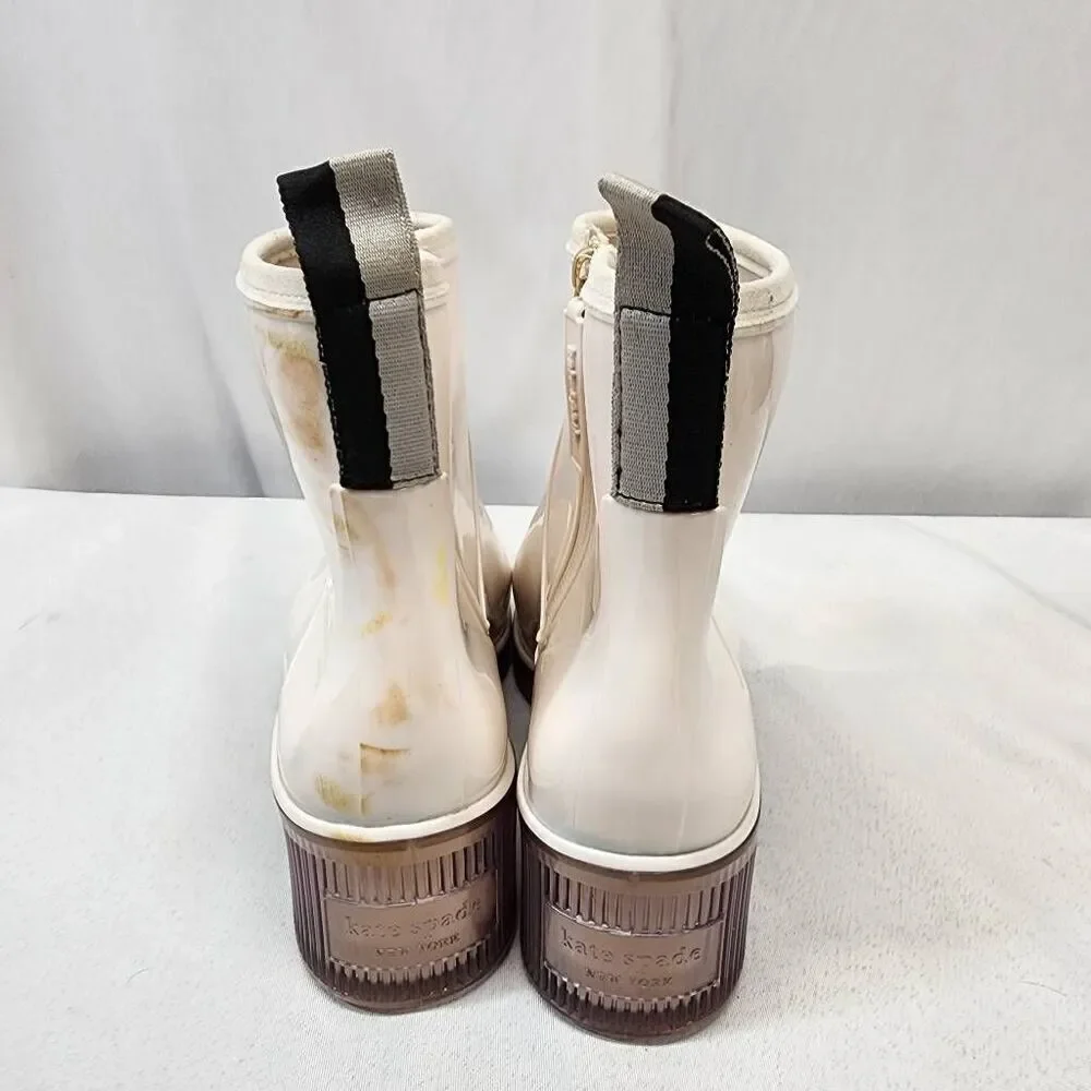 Kate Spade Puddle Rain Booties Women’s 9 White Rubber Round Toe